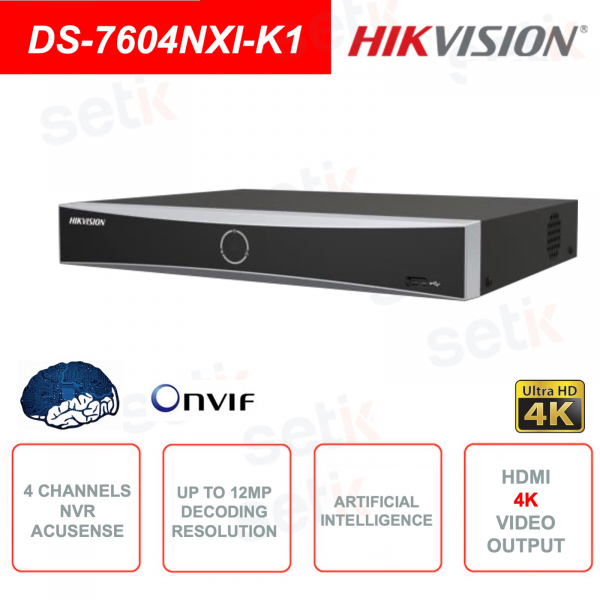 NVR IP ONVIF® 4 canales Hikvision AcuSense - Inteligencia artificial - HASTA 12MP