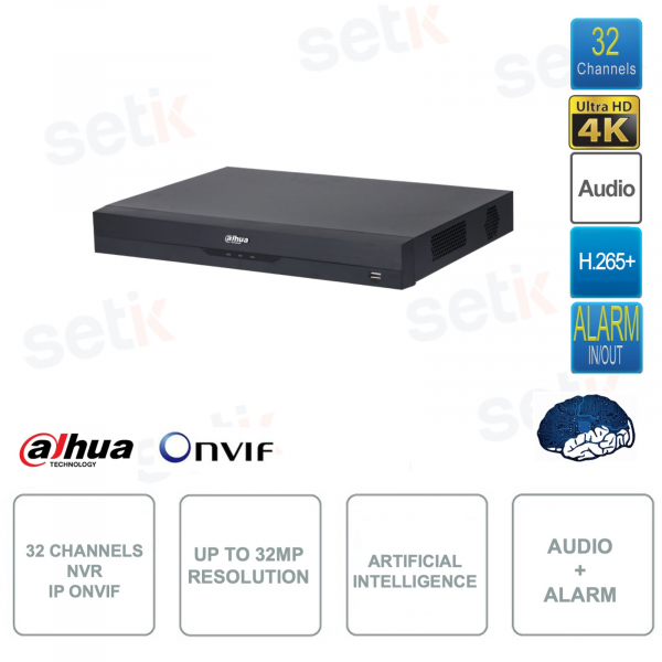 NVR IP 32 Canali 32MP 4K Registratore di Rete AI 384Mbps 2HDD WizSense EI Dahua