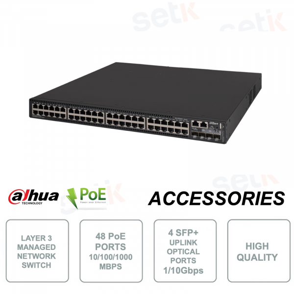 Network switch - 52 ports - 48 RJ-45 LAN 10/100/1000Mbps ports and 4 SFP+ 1/10Gbps ports