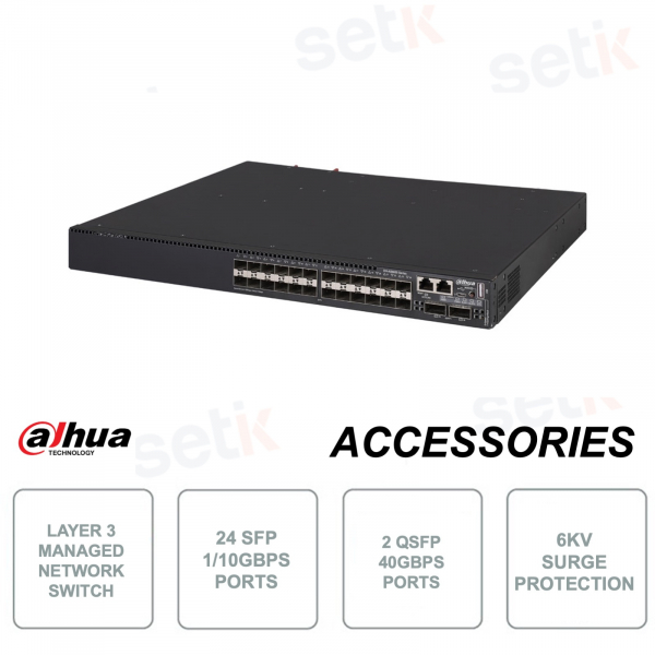 Commutateur réseau - Gestion de couche 3 - 24 ports SFP 1/10 Gbit/s - 2 ports QSFP 40 Gbit/s par liaison montante