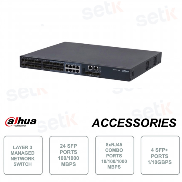 Network Switch - 24 SFP Ports - 8 RJ45 LAN Combo Ports - 4 SFP+ Ports for Uplink