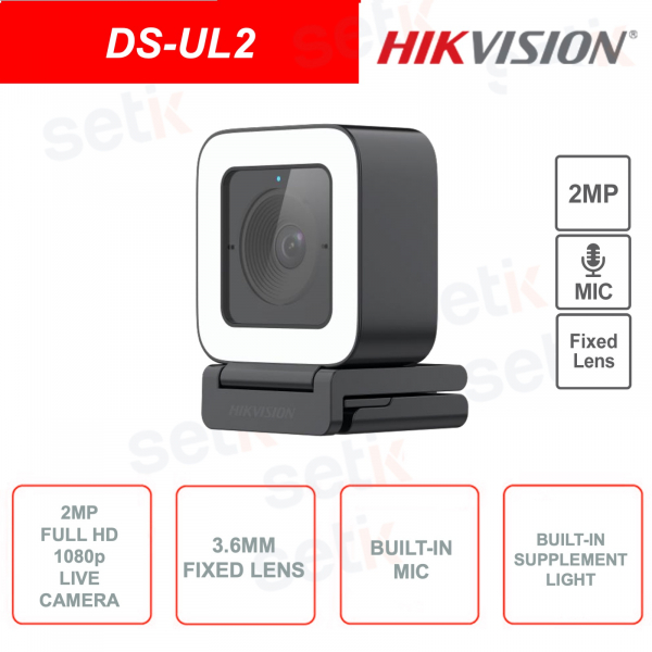 Caméra Web Full HD 1080p 2MP - Microphone - Lumière supplémentaire intégrée