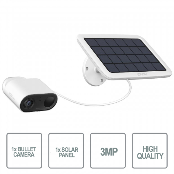 Kit Imou - Cell Go Kit - 1x Cámara Bullet Wi-Fi 3MP 2.8mm Sensor PIR Detección de Personas + 1x Panel Solar