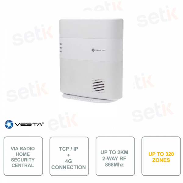 Home security control unit via radio - 320 zones - IP Ethernet Vesta - 4GLTe alarm