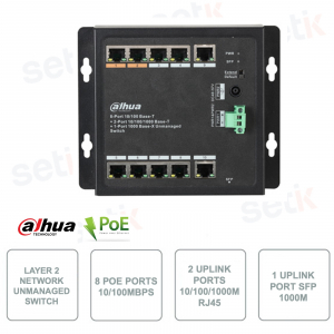 Switch di rete - 8 Porte 10/100M PoE - 2 Porte Uplink RJ45 10/100/1000M - 1 Porta SFP Uplink 1000M