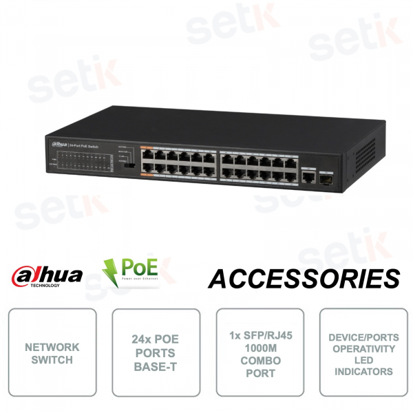 Switch di rete - 24 porte PoE 10/100Mbps + 1 Porta Gigabit Combo RJ45/SFP