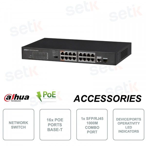 Commutateur réseau - 16 ports PoE - 1 port SFP Combo Gigabit