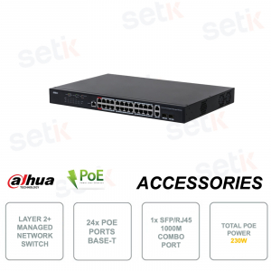 Conmutador de red - Administrado - Capa 2 Plus - 24 puertos Ethernet POE - 2 puertos combinados de enlace ascendente Gigabit