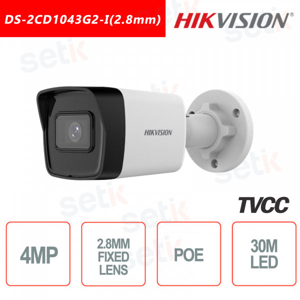 Hikvision IP PoE 4 MP IR H.265+ Bullet Camera 2.8mm WDR