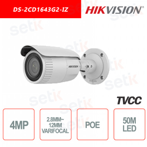 Hikvision IP POE 4MP 2.8m - 12 mm IR H.265+ Cámara Bullet WDR