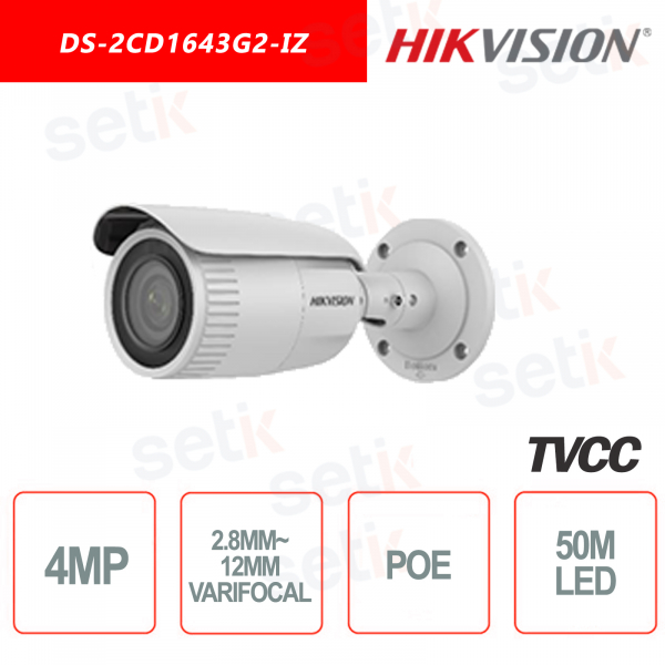 Caméra Bullet Hikvision IP POE 4MP 2.8m - 12 mm IR H.265+ WDR