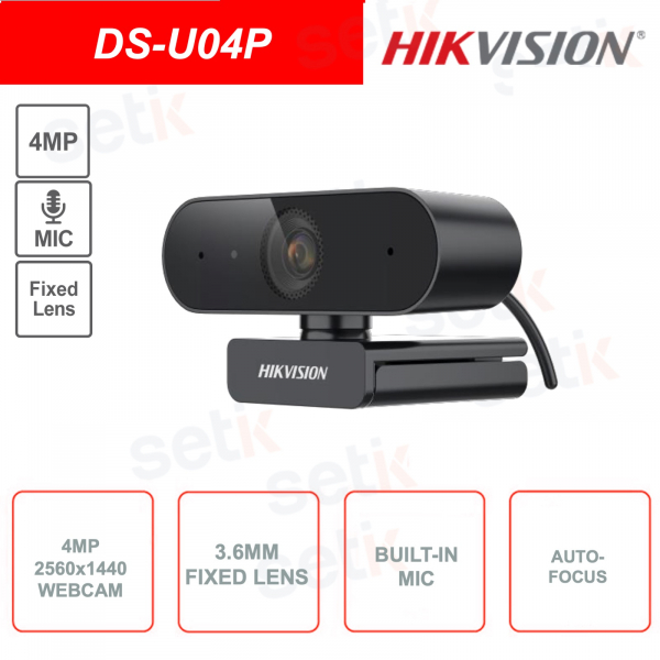 Caméra Web 4MP - Objectif fixe 3,6 mm - 2560x1440 - Microphone - Autofocus