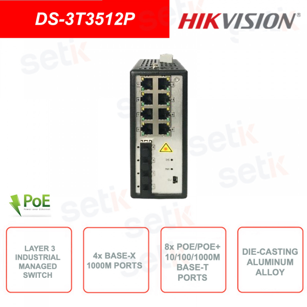 Switch di rete industriale Gestito - Layer 3 - 4 Porte 1000M SFP Base-X - 8 Porte PoE 10/100/1000M Base-T
