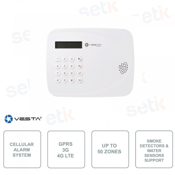 Système d'alarme via radio cellulaire GPRS/3G/4G LTE - 50 zones Vesta - Écran LCD intégré