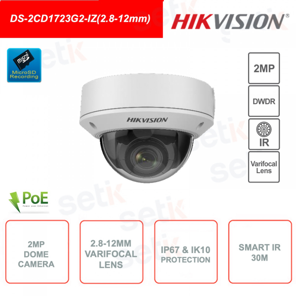 IP POE dome camera - 2MP - 2.8-12mm - SMart IR 30m - IP67 - IK10