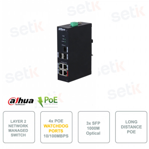 Switch di rete - Layer 2 Gestionabile - 4 porte PoE - 3 Porte SFP 1000M
