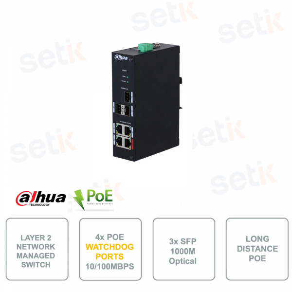 Conmutador de red - Capa 2 administrable - 4 puertos PoE - 3 puertos SFP 1000M