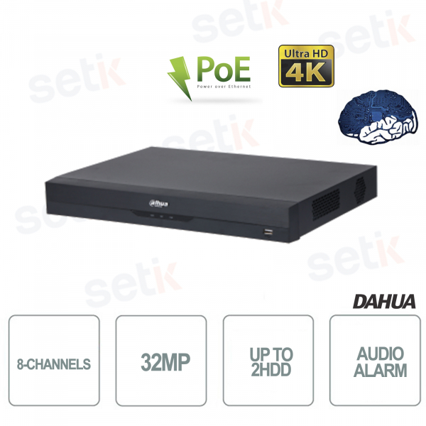 NVR IP 8 Canali Onvif PoE 32MP 4K Registratore di Rete AI 384Mbps 2HDD WizSense EI Dahua