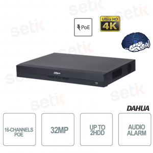 NVR IP de 16 canales PoE de 16 canales 32MP 4K AI Network Recorder 384Mbps 2HDD WizSense EI Dahua