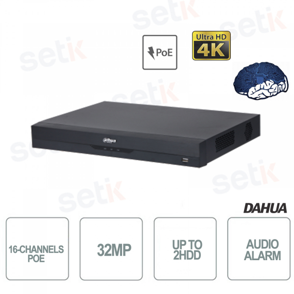 16-Channel IP NVR 16-Channel PoE 32MP 4K AI Network Recorder 384Mbps 2HDD WizSense EI Dahua