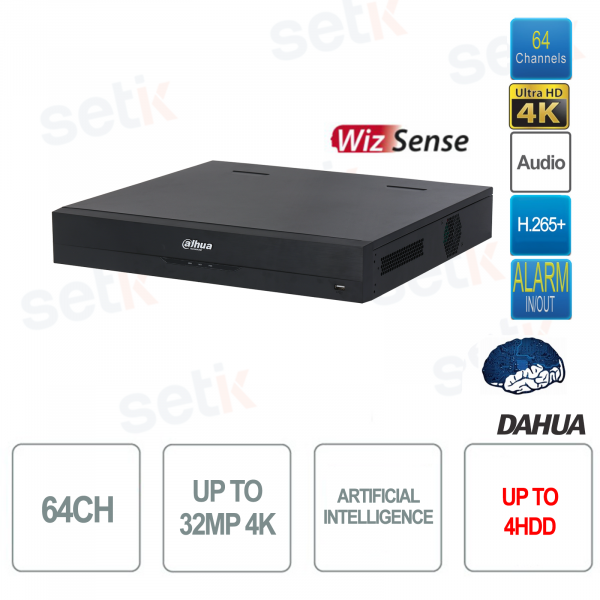 IP NVR 64 Canales 32MP 4K Red Grabadora AI 384Mbps 4HDD WizSense EI Dahua