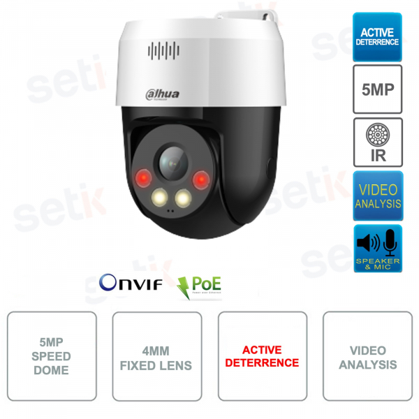 Caméra Speed Dome Full Color PT 5MP IP PoE ONVIF® - Dissuasion active - 4mm - IR 30m