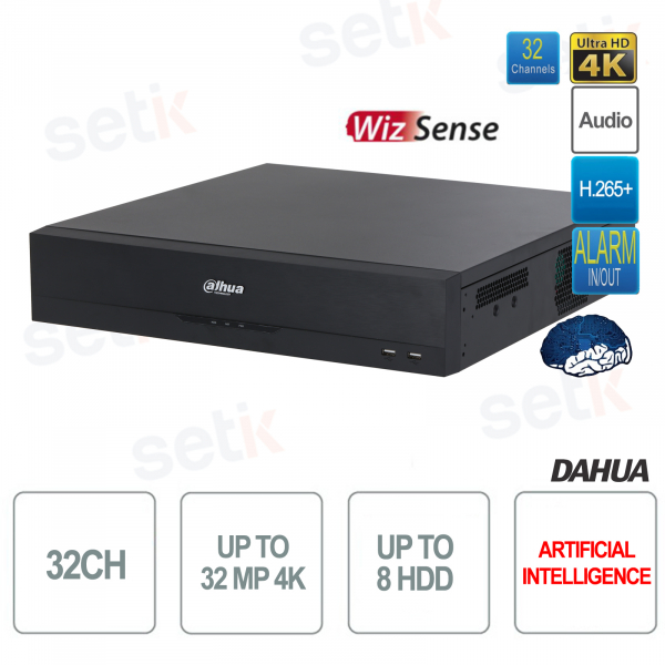 IP NVR 32 Canales 32MP 4K Red Grabadora AI 384Mbps 8HDD WizSense EI Dahua