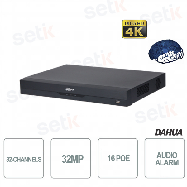 IP NVR 32 canales 16 canales PoE 32MP 4K Grabadora de red AI 384Mbps 4HDD WizSense EI Dahua