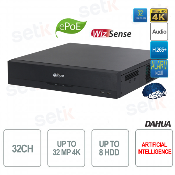 IP NVR 32 Canaux 32MP 4K 16 Ports PoE Enregistreur Réseau AI 384Mbps 8HDD WizSense EI Dahua