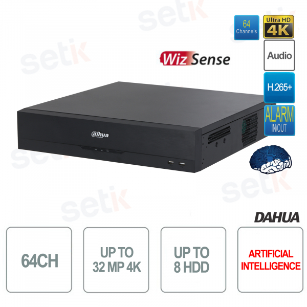 Enregistreur réseau IP NVR 64 canaux 32MP 4K AI 384Mbps 8HDD WizSense EI Dahua