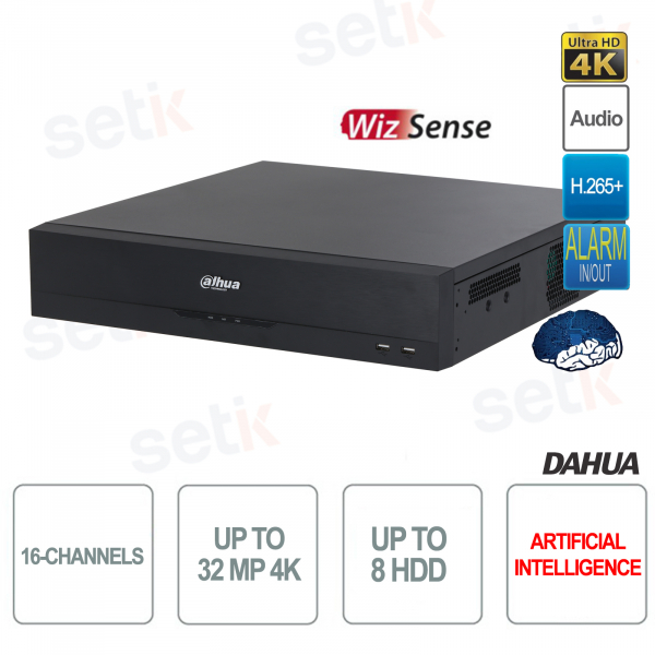 IP NVR 16 Canales 32MP 4K Red Grabadora AI 384Mbps 8HDD WizSense EI Dahua