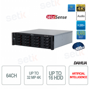 IP NVR 64 canales 32MP 4K grabadora de red AI 384Mbps 16HDD WizSense EI Dahua