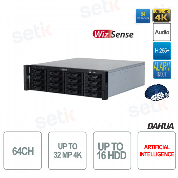 Enregistreur réseau IP NVR 64 canaux 32MP 4K AI 384Mbps 16HDD WizSense EI Dahua