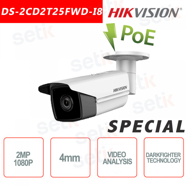 Hikvision IP Camera PoE 2.0MP FULL HD IR 80 Meters H.265+ Dark Fighter Bullet Camera 2MP