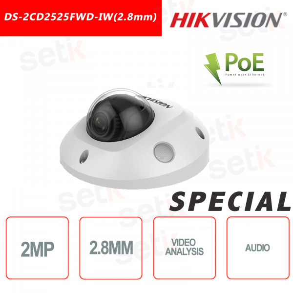 Hikvision IP PoE 2MP IR H.265+ Mini Dome WIFI Camera 2MP IK08