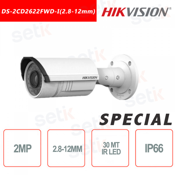Cámara Hikvision IP Onvif POE 2MP 2.8-12mm IR H.265+ Bullet 2MP
