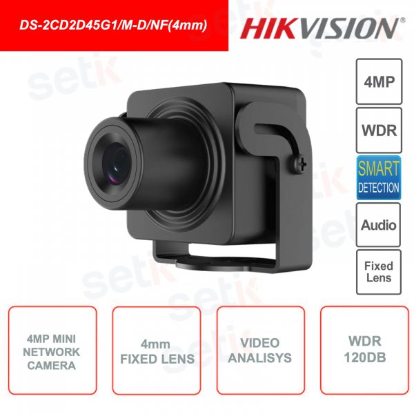 Mini cámara de red de 4 MP - Lente fija de 4 mm - Análisis de video - WDR 120dB