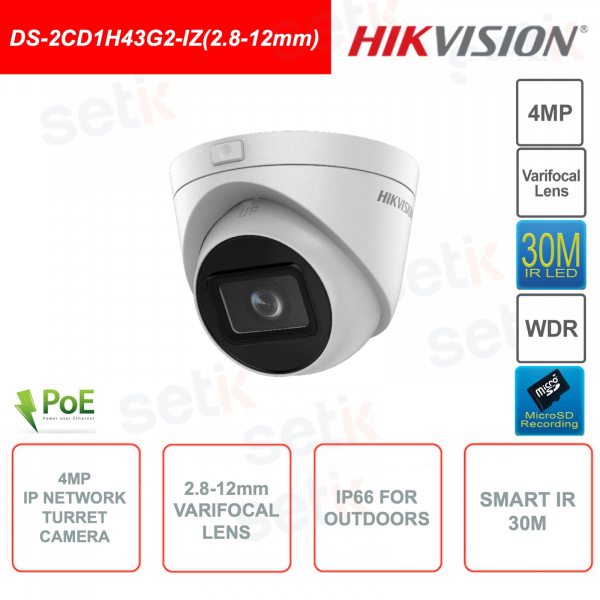 Caméra de vidéosurveillance tourelle 4MP - 2.8-12mm - Pour usage extérieur - Smart IR 30m