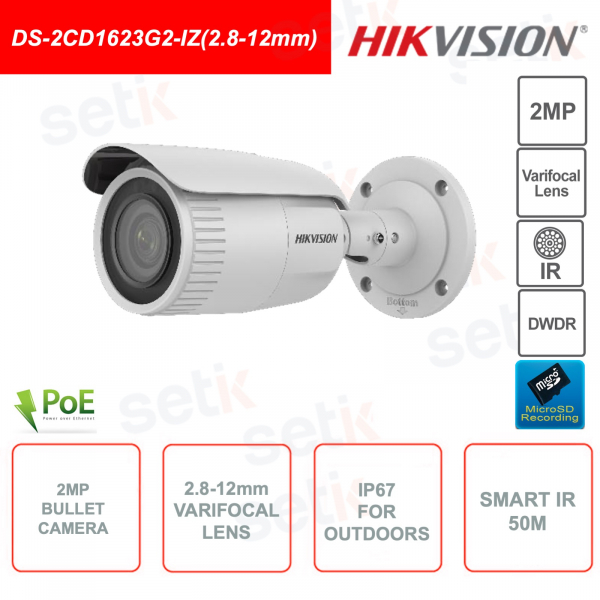 Teklecamera Bullet POE IP-Videoüberwachung – 2 MP – Varifokal 2,8–12 mm – für den Außenbereich – IP67