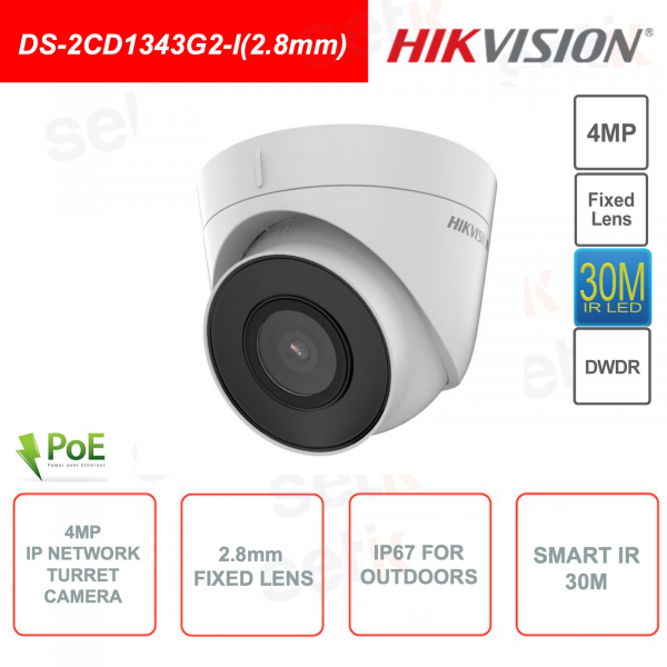 Caméra de vidéosurveillance Tourelle IP POE 4MP - Extérieur - Objectif 2.8mm - WDR 120dB - Smart IR 30m