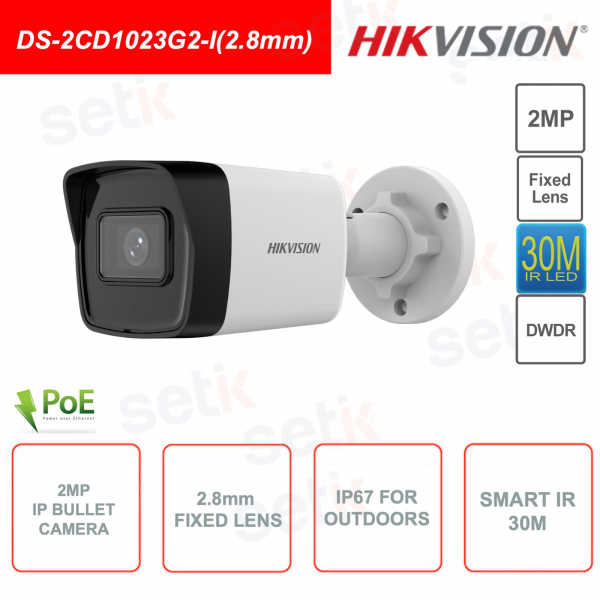 IP POE Bullet video surveillance camera - 2MP - 2.8mm lens - Smart IR 30m