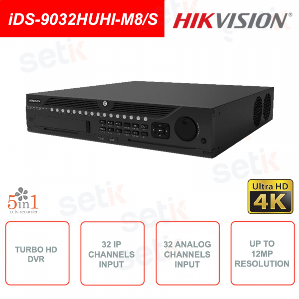 Turbo HD DVR IP ONVIF 5en1 - 32 canales IP y 32 analógicos - Hasta 12MP