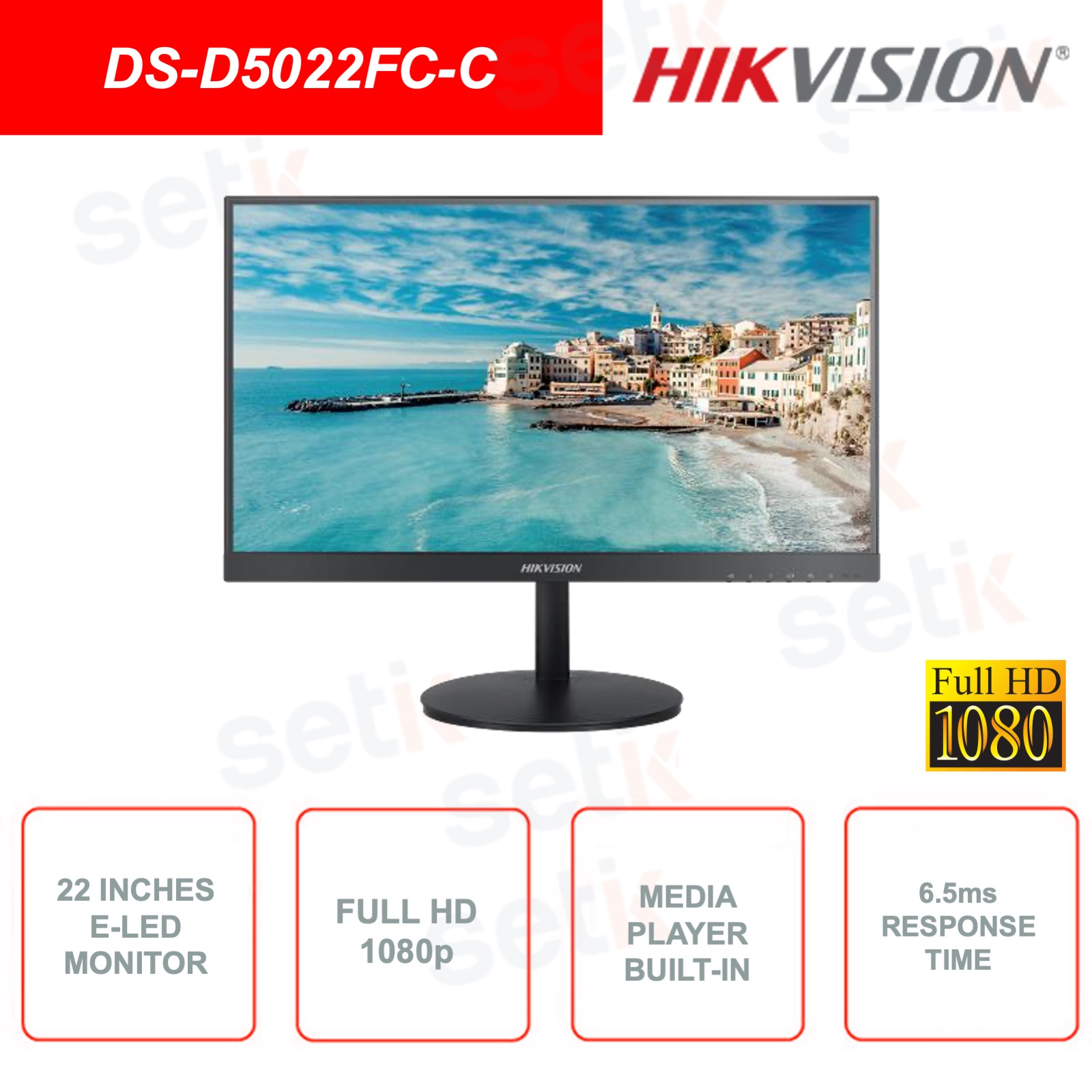 DS-D5022FC-C - Monitor Hikvision E-LED - 22 Pollici - 1080p FUll HD -  Speaker - Media Player 