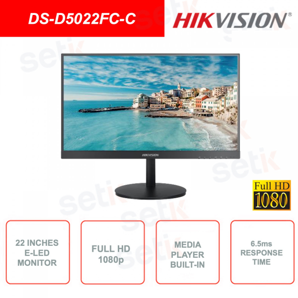 Monitor 22 Pollici E-LED  - Full HD 1080p - 6.5ms - Speaker Stereo - Media Player