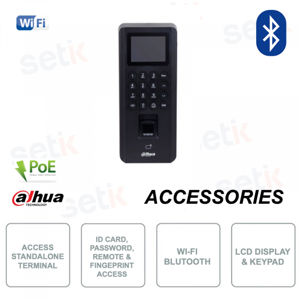 Terminal de control de acceso - PoE - Bluetooth - Tarjeta de identificación, contraseña, huella digital, control remoto