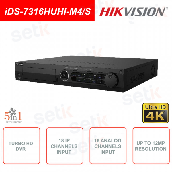 Turbo HD DVR IP ONVIF 5en1 - 18 canales IP y 16 canales analógicos - Hasta 12MP