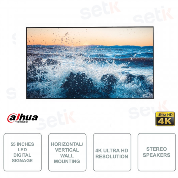 Digital Signage 55 Inch LED - For Billboards - 4K Ultra HD Resolution - 9.5ms - Stereo Speakers