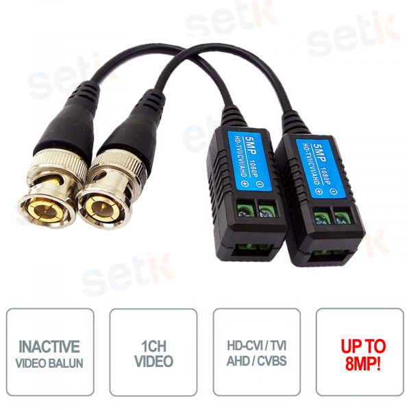 Paar passive Video-Baluns AHD / CVI / TVI / CVBS bis zu 4K 8 Megapixel - Setik