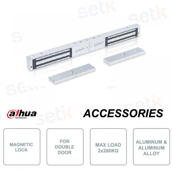 Electromagnetic lock for double door - In aluminum - Maximum load 2x280Kg
