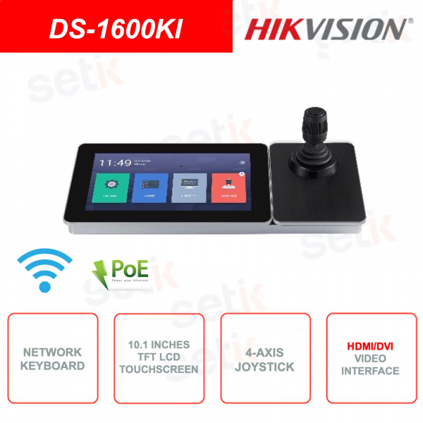 Netzwerktastatur – PoE – WLAN – 4-Achsen-Joystick – für PTZ-Kameras – 10,1-Zoll-Touchscreen – Audio – HDMI – DVI